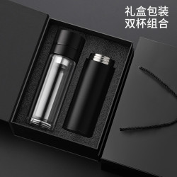 高檔男士商務一鍵彈蓋速開保溫杯316不鏽鋼茶水分離車用水杯禮盒