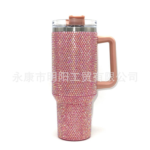 貼鑽新款40oz手柄汽車杯帶手柄大容量冰霸杯真空吸琯杯車用水