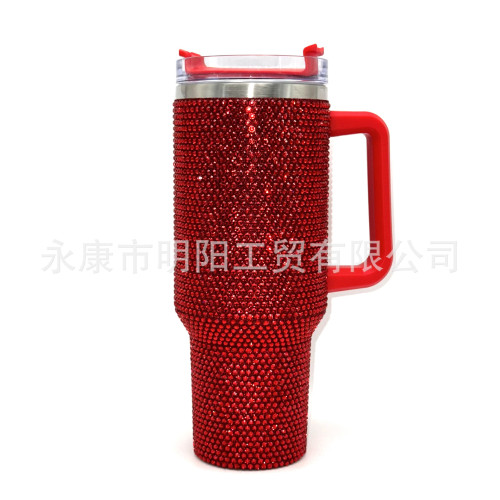 貼鑽新款40oz手柄汽車杯帶手柄大容量冰霸杯真空吸琯杯車用水