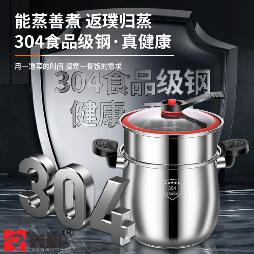 304不鏽鋼微壓高湯鍋防爆大肚鍋高壓鍋帶蒸格煮粥煲湯灶具通用防