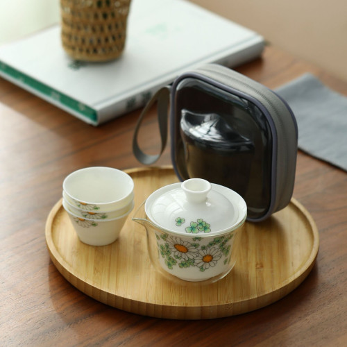 陶瓷旅行茶具可攜式快客杯一壺三杯羊脂玉功夫茶具國潮禮品