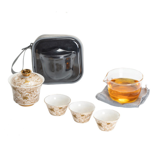 陶瓷旅行茶具可攜式快客杯一壺三杯羊脂玉功夫茶具國潮禮品
