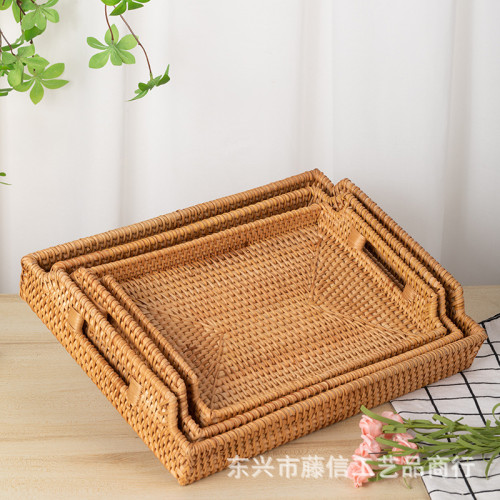 越南藤編茶盤家用茶幾收納盒茶托簡約中式托盤西餐蛋糕點心盒