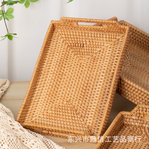 越南藤編茶盤家用茶幾收納盒茶托簡約中式托盤西餐蛋糕點心盒