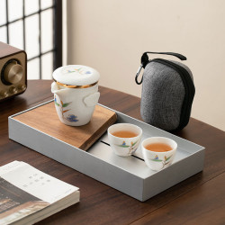 一壺二杯旅行茶具羊脂玉白瓷套裝簡約快客杯陶瓷可攜式包禮品戶外