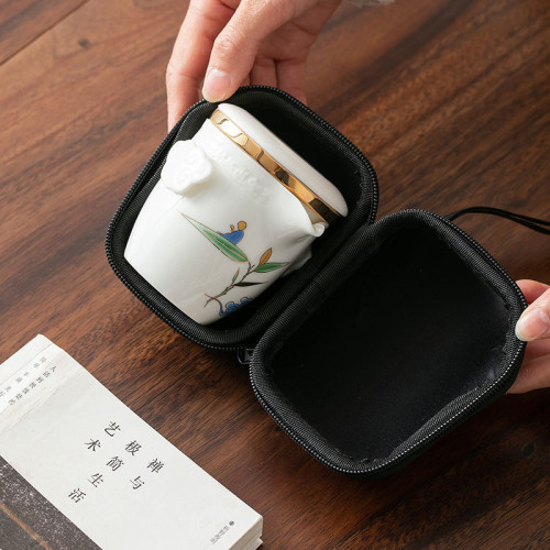 一壺二杯旅行茶具羊脂玉白瓷套裝簡約快客杯陶瓷可攜式包禮品戶外