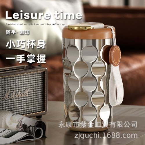 316不鏽鋼保溫杯女高顔值陶瓷內膽咖啡杯車用可攜式吸管保冷杯