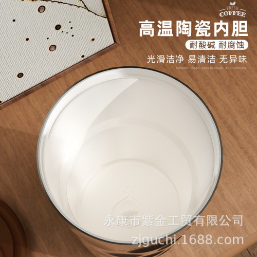 316不鏽鋼保溫杯女高顔值陶瓷內膽咖啡杯車用可攜式吸管保冷杯