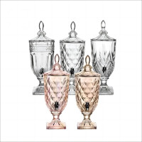 果汁缸玻璃壺浮雕水晶果汁瓶帶水龍頭大容量果汁罐透明冷水壺