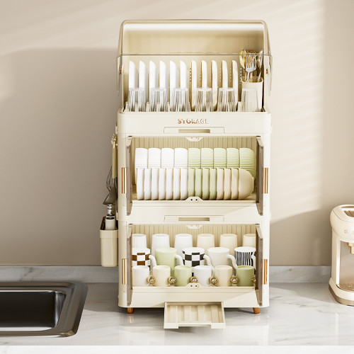 家用全封閉帶蓋瀝水置物架廚房碗筷收納架翻蓋式塑膠餐具碗櫃用品 家用全封閉帶蓋瀝水置物架廚房碗筷收納架翻蓋式塑膠餐具碗櫃用品