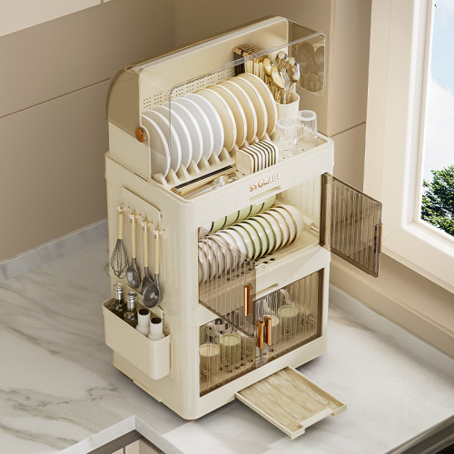 家用全封閉帶蓋瀝水置物架廚房碗筷收納架翻蓋式塑膠餐具碗櫃用品 家用全封閉帶蓋瀝水置物架廚房碗筷收納架翻蓋式塑膠餐具碗櫃用品