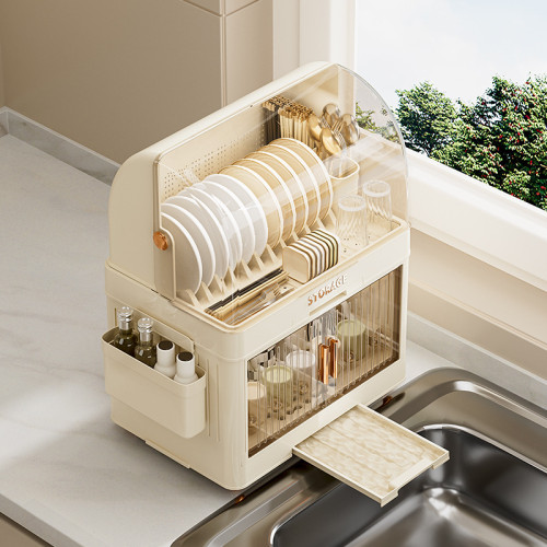家用全封閉帶蓋瀝水置物架廚房碗筷收納架翻蓋式塑膠餐具碗櫃用品 家用全封閉帶蓋瀝水置物架廚房碗筷收納架翻蓋式塑膠餐具碗櫃用品