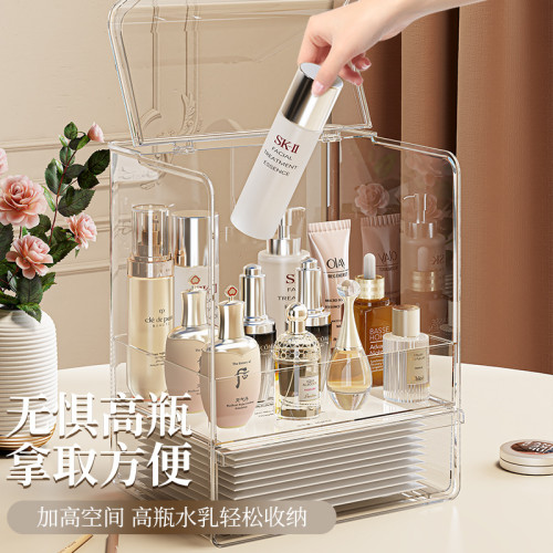 家用化妝品收納盒桌面高級感新款防塵大容量梳妝台透明護膚置物架