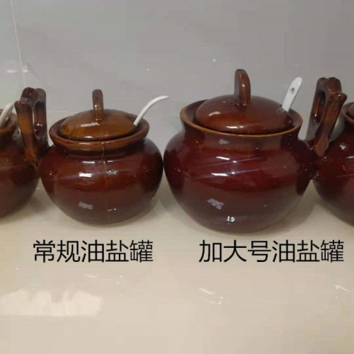 老式油鹽罈子燒烤調料罐廚房網紅陶瓷放鹽飯店商用防潮防漏調料盒