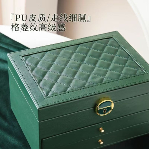 多功能首飾盒大三層帶鎖皮質珠寶首飾收納盒耳環飾品盒耳飾收納盒