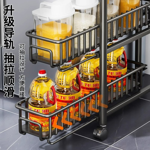 夾縫置物架廚房冰箱側面窄縫隙抽拉收納櫃拉籃衛生間極窄邊小推車