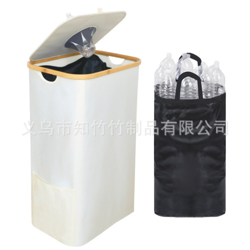 集瓶箱收納筐帶蓋可折曡迴收瓶箱竹製牛津布藝帶內袋迴收瓶筐
