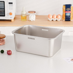 不鏽鋼方形瀝水籃加厚家用洗米篩洗菜盆濾水廚房淘米漏盆