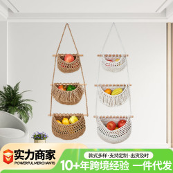 三層水果網兜手工編織簡約組合廚房壁掛收納籃可拆卸掛牆水果網兜