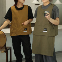 工裝圍裙防汙防油可拆卸廚房餐飲咖啡理髮店工作服男女