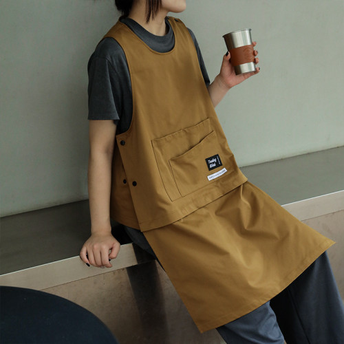 工裝圍裙防水防油可拆卸廚房餐飲咖啡理髮店工作服男女