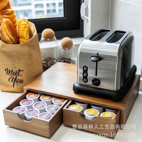 木製咖啡膠囊收納盒茶包茶具收納架分格抽屜咖啡機支架木盒
