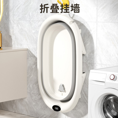 兒童浴盆折曡套裝沐浴帶洗澡架四件套嬰兒寶寶可懸掛測溫澡盆