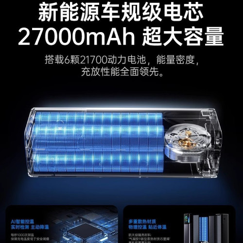 27000mAh自帶線145W超級快充行動電源一機多充可攜式充電寶可上飛機