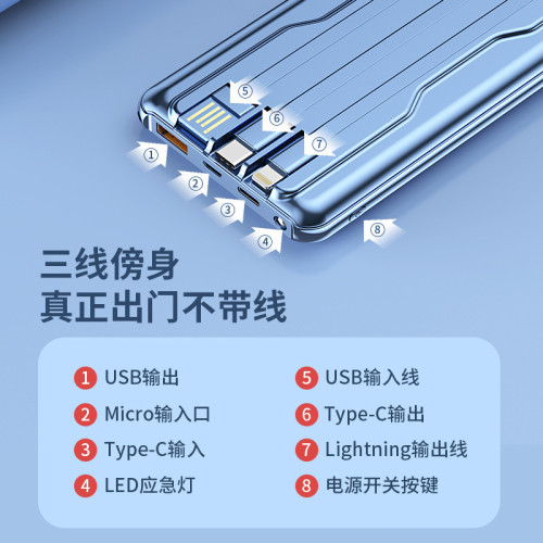 3C認証66W超級快充自帶線充電寶20000安培超大容量50000行動電源