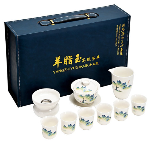 高檔羊脂玉白瓷功夫玉瓷蓋碗茶具套裝德化陶瓷禮盒禮品整套伴手禮