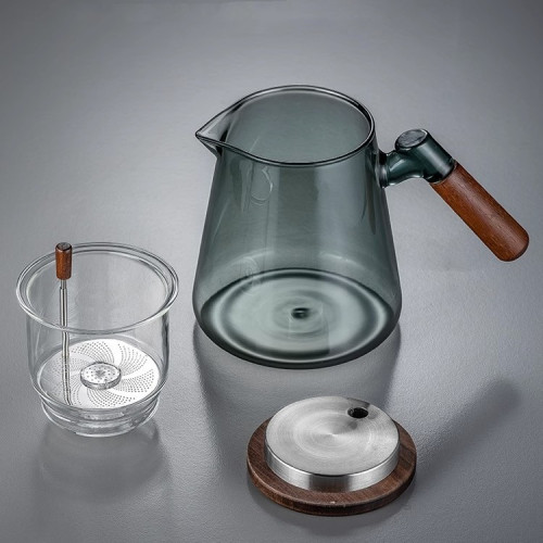 飄逸杯泡茶壺全玻璃內膽側把胡桃木茶水分離過濾泡茶杯家用沖茶器
