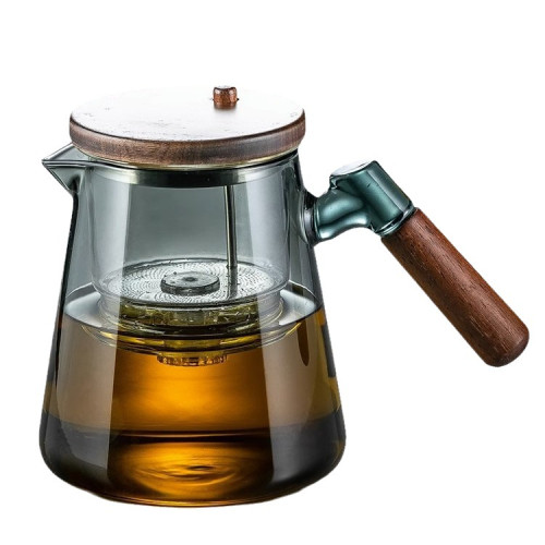 飄逸杯泡茶壺全玻璃內膽側把胡桃木茶水分離過濾泡茶杯家用沖茶器
