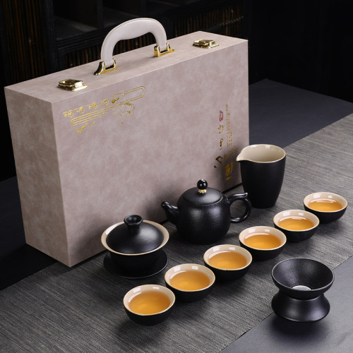 黑陶整套陶瓷功夫茶具可攜式套裝印刷家用客廳輕奢現代小套禮盒