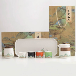 國潮功夫旅行茶具套裝周年慶千里江山一壺四杯快客開業商務伴手禮