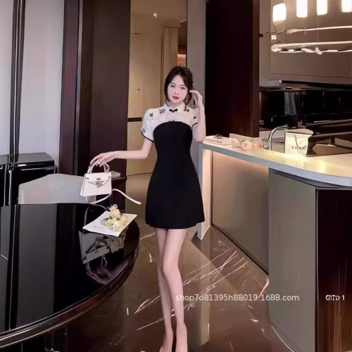 新中式改良版旗袍夏季足浴足療技師美容院修身連衣裙兩件套1596