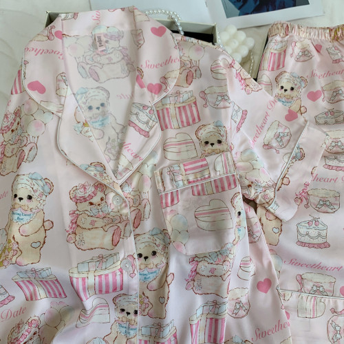 【蛋糕熊】三件套睡衣女短袖短褲卡通小熊冰雪絲家居服小紅書爆款