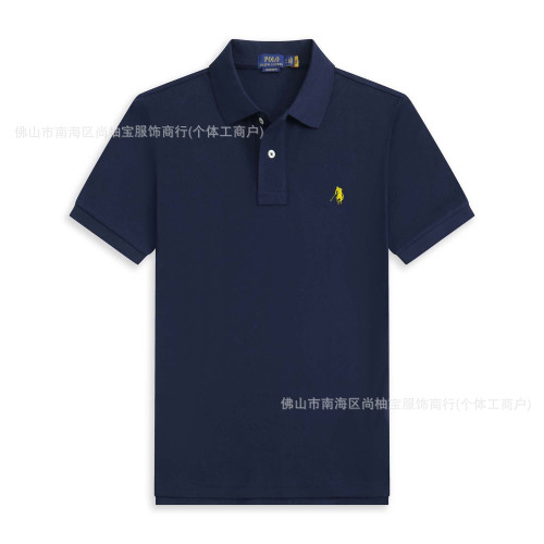 美式休閒POLO短䄂男純棉翻領 寬松大碼小馬標刺綉Polo衫