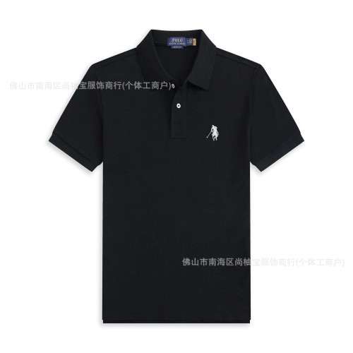 美式休閒POLO短䄂男純棉翻領 寬松大碼小馬標刺綉Polo衫