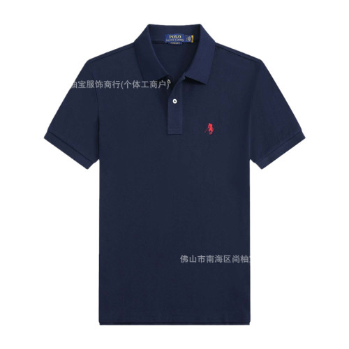美式休閒POLO短䄂男純棉翻領 寬松大碼小馬標刺綉Polo衫