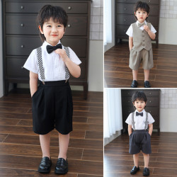 男童休閒套裝夏季衣服中小童演出服兒童演講寶寶周嵗花童禮服