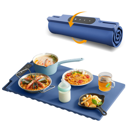1527958 方形暖菜板 熱菜熱飯盤防滑餐桌加熱恒溫柔性矽膠可卷可折曡收納