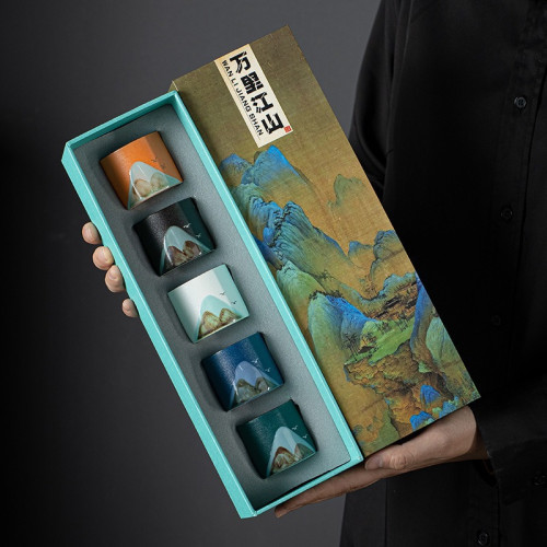國潮文創禮盒茶具茶杯碗品茗主人杯單杯生日禮品伴手禮遠山小茶杯