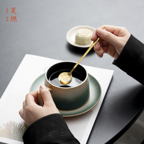 昊燃撞色咖啡杯子水杯高檔精緻陶瓷杯碟套裝高顔值馬克杯小衆設計