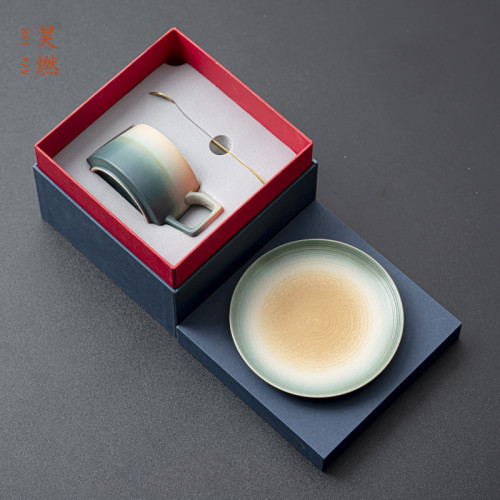昊燃撞色咖啡杯子水杯高檔精緻陶瓷杯碟套裝高顔值馬克杯小衆設計