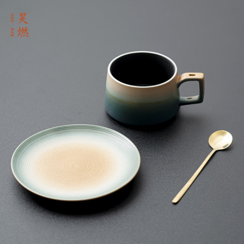 昊燃撞色咖啡杯子水杯高檔精緻陶瓷杯碟套裝高顔值馬克杯小衆設計