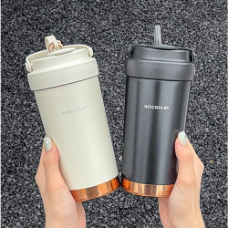 高顔值雙飲陶瓷內膽不鏽鋼保溫杯女生辦公室吸管杯雙飲咖啡杯