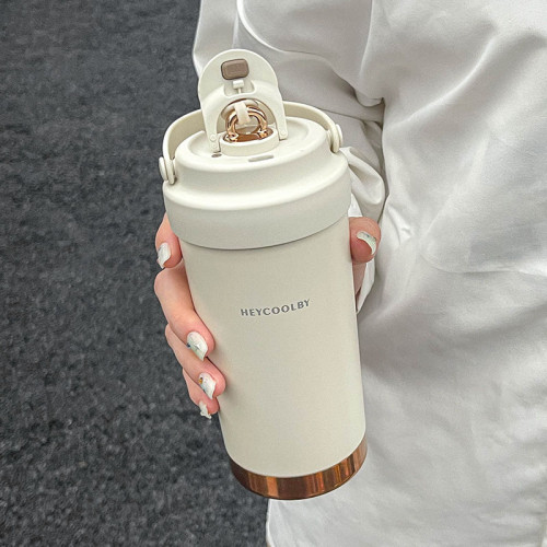 高顔值雙飲陶瓷內膽不鏽鋼保溫杯女生辦公室吸管杯雙飲咖啡杯