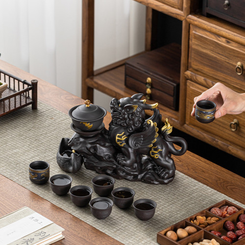復古旋轉牛半全自動懶人茶具套裝家用功夫茶具辦公室禮品