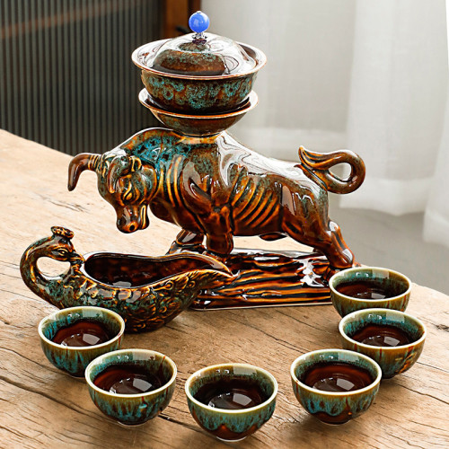 復古旋轉牛半全自動懶人茶具套裝家用功夫茶具辦公室禮品