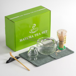 玻璃抹茶茶具7件套透明高硼矽黑色日式禮品盒套裝抹茶碗茶筅